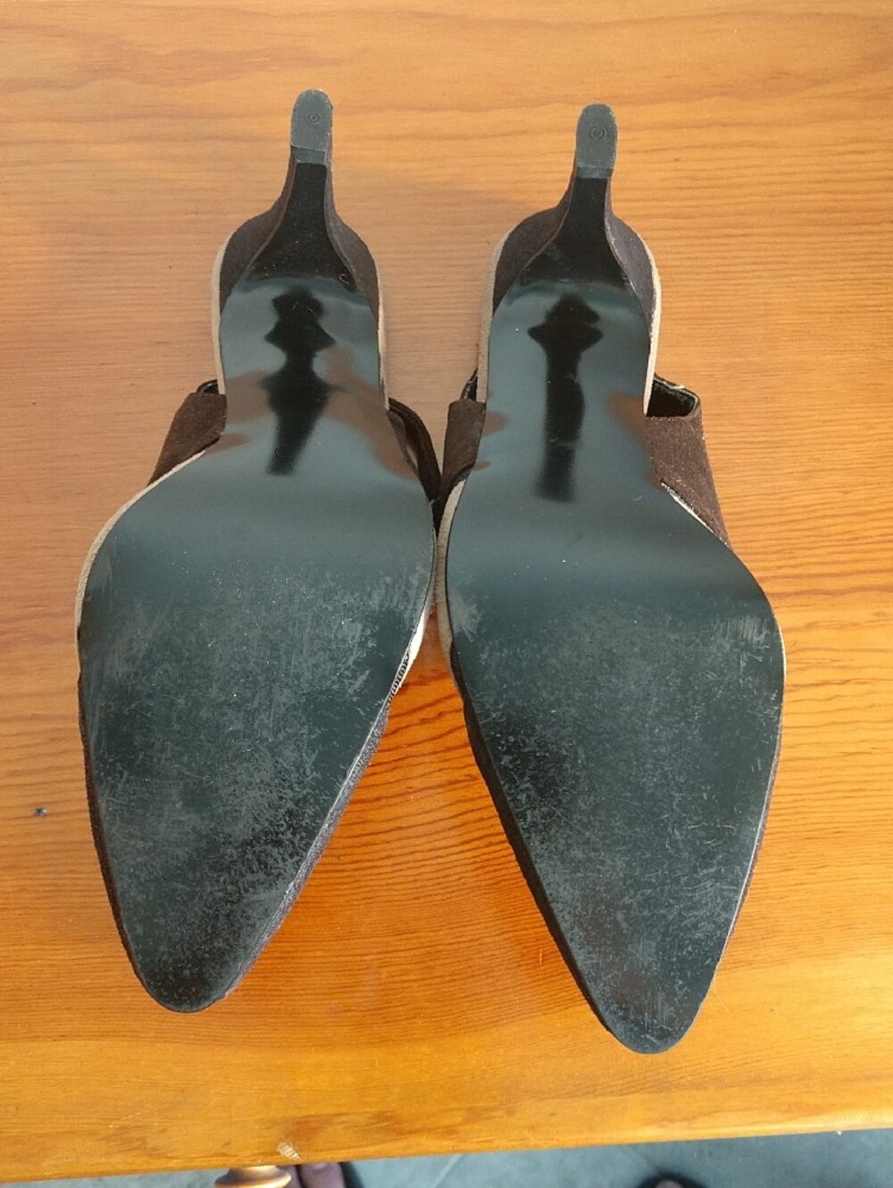 J.Renee Two-Tone Brown and Taupe Suede Slingback Heels - Picture 4 of 4